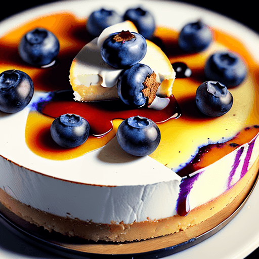 AI generated: food photography,cheese cake,blueberries,cinnamon,in a luxurious Michelin kitchen style, depth of fi...