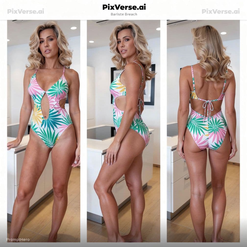 AI generated: professional photo shoot for luxury fashion brand. wears a modern swimsuit brazilian style. model is...