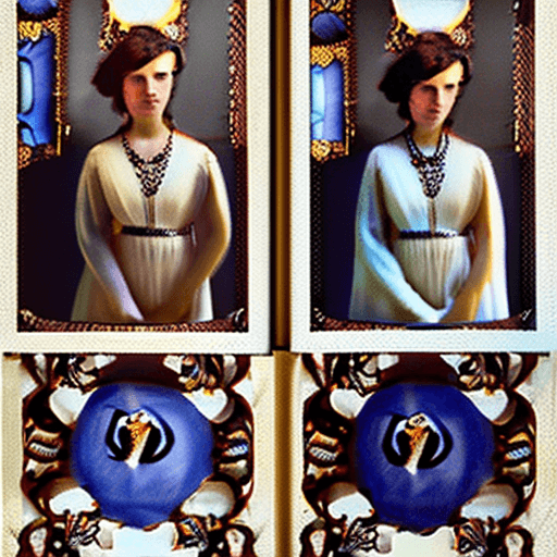 AI generated: images of woman with her owls, in the style of ethereal beauty, porcelain, dark white and light azur...