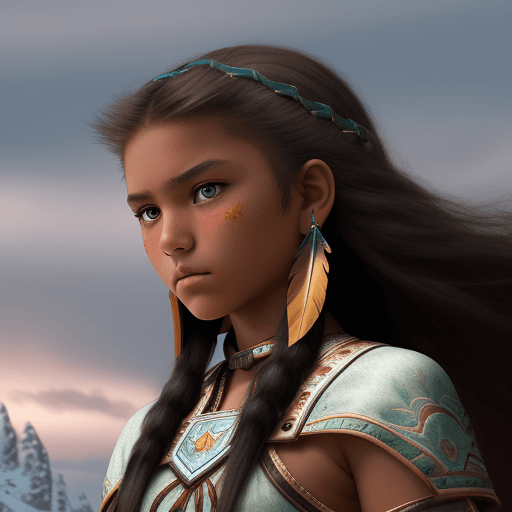 AI generated: Sioux teen girl, beautiful, dramatic, powerful, main character in epic fantasy, detailed