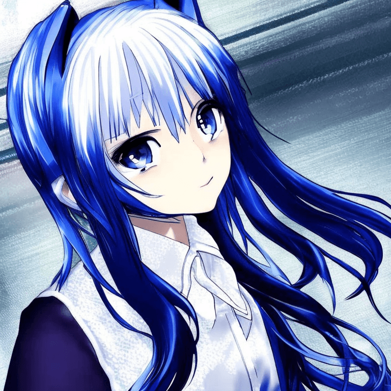 AI generated: anime wolf girl with dark blue and white hair