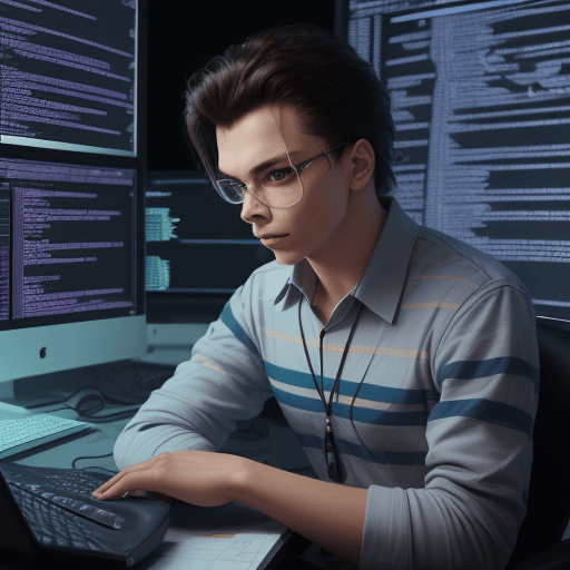AI generated: Heres Johnny, but its a software engineer merging code