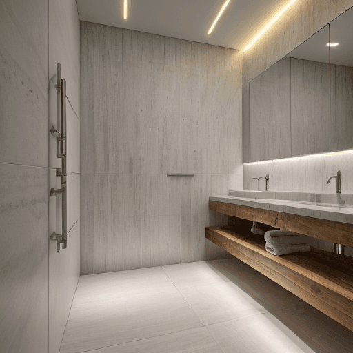 AI generated: High resolution photography interior design, ,marble floor tiles ,wc,bidet,spot lights,led lights,in...