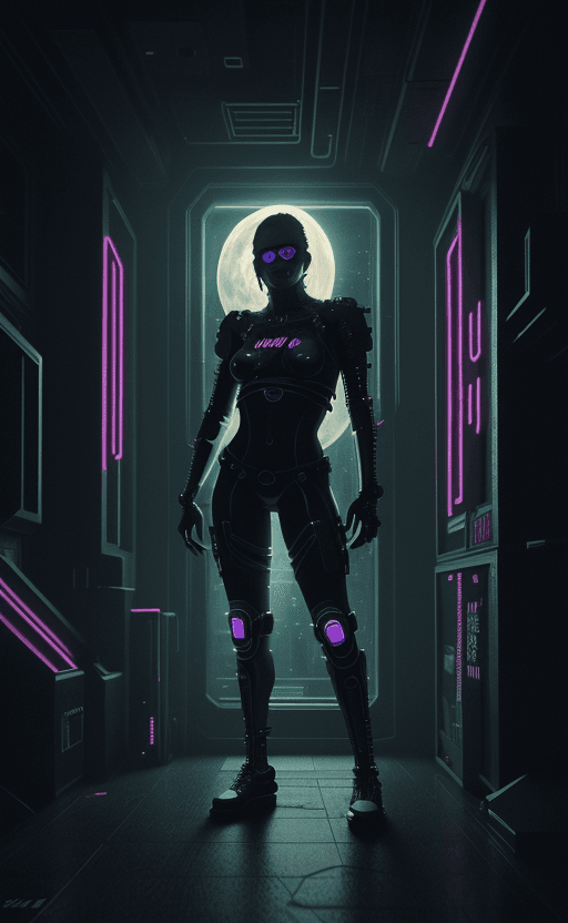 AI generated: Cyberpunk The Moon Tarot Card, Words "The Moon", High Contrast, Neon, Cyberpunk, Futuristic, Sci Fi,...