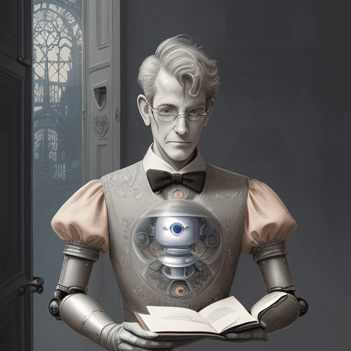 AI generated: robot butler by Matt Dixon and ghibli studio, matte painting, book illustration, paper texture, post...