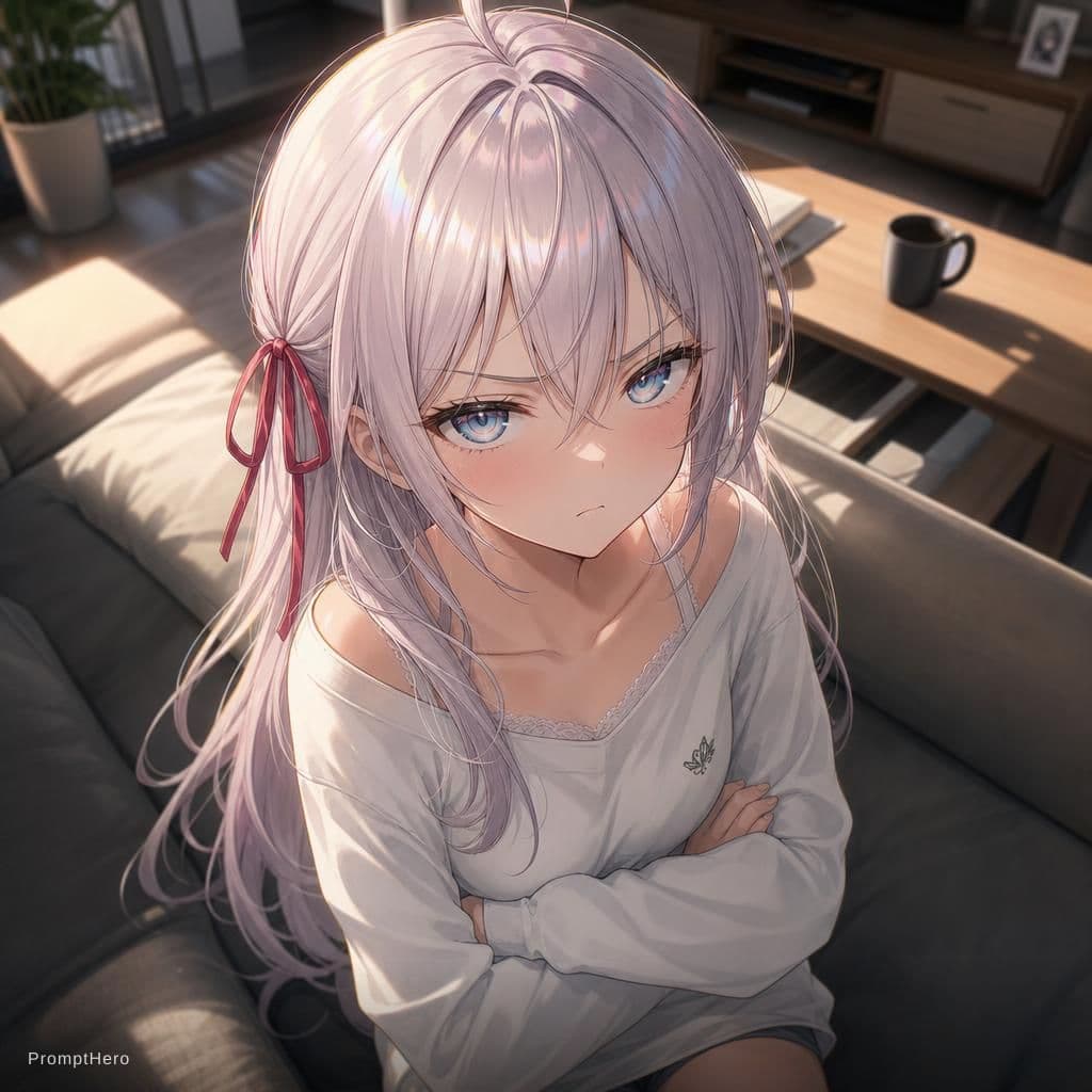 AI generated: Generate Alya (Alya hides her feelings in Russian). Give her an everyday outfit, living room backgro...