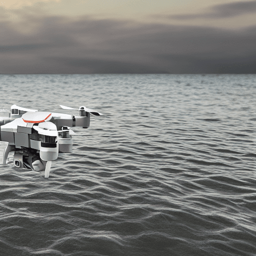 AI generated: High resolution mini lego  dron xag, minimalistic desing ,micraft,8k,3d,fly over the wild sea