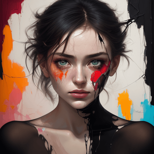 AI generated: an painting on the canvas of a woman in colorful tones, in the style of martin ansin, cracked, seren...