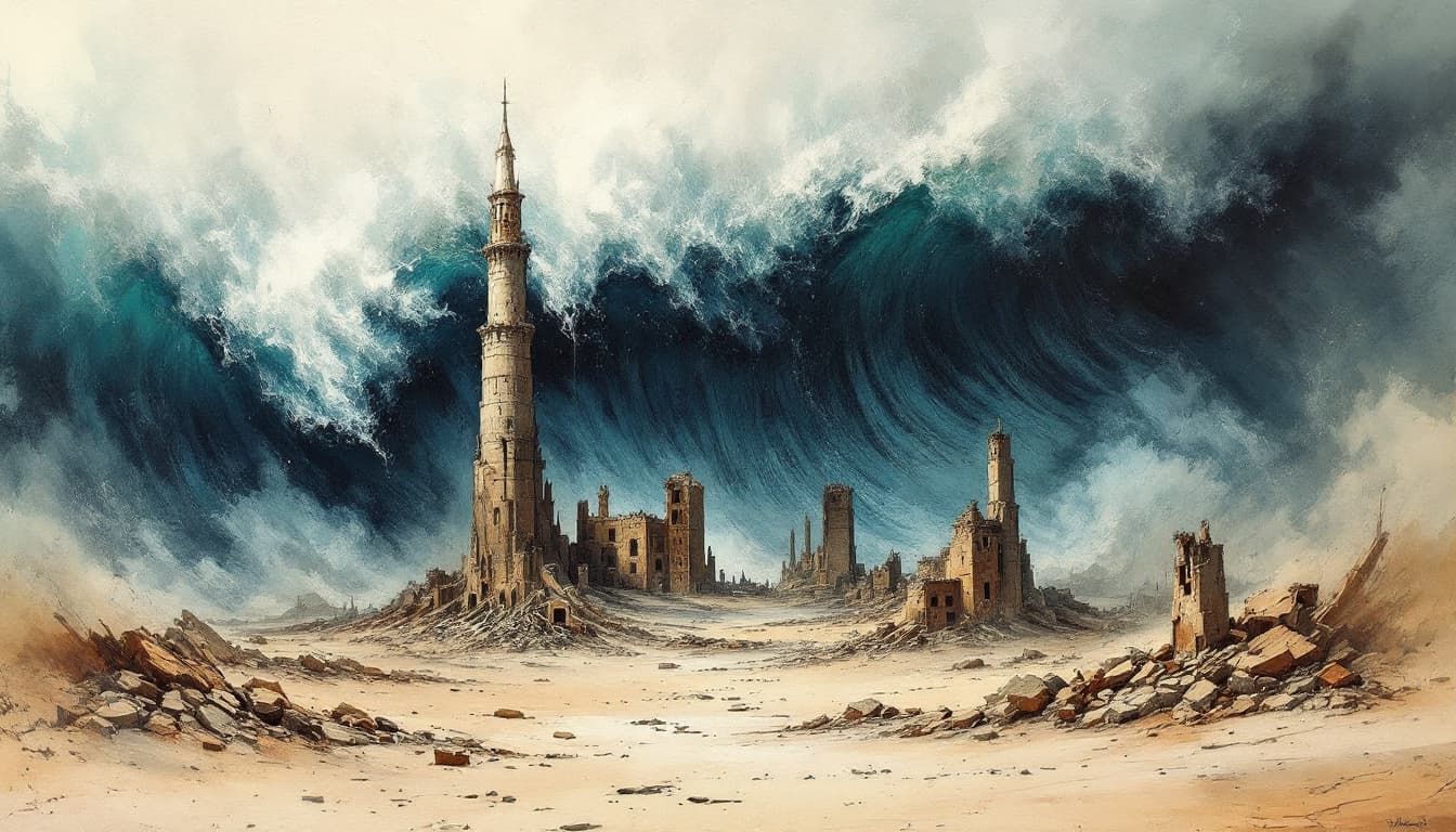 AI generated: surreal epic abstract double exposure fantasy rough hand-painted sketch featuring the top half of th...