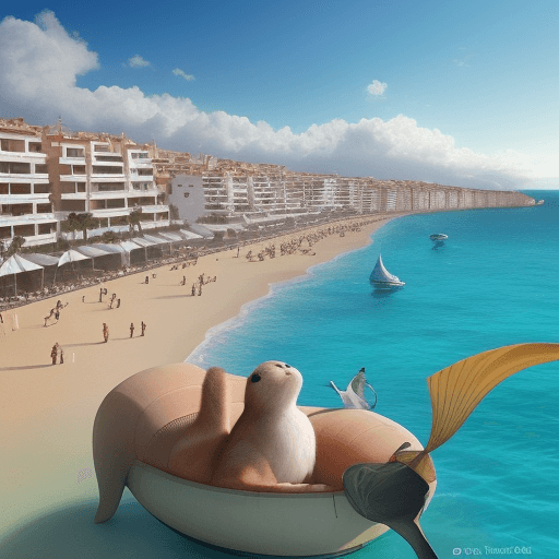 AI generated: Ciudad en la profundidad del mar, hay personas y animales conviviendo