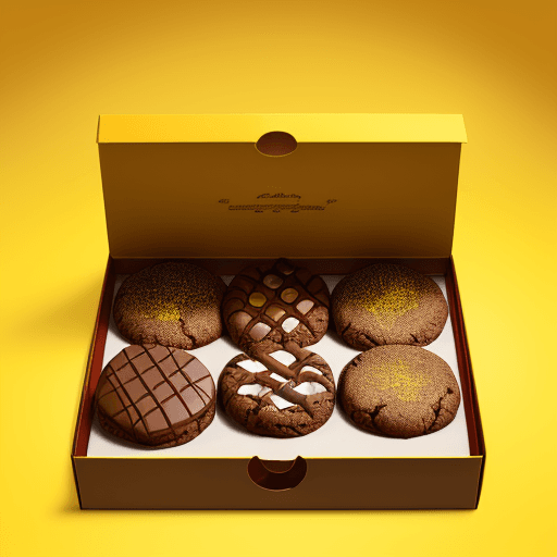 AI generated: family sharing a chocolat cookie box on a yellow background, with chocolat cover, professional studi...