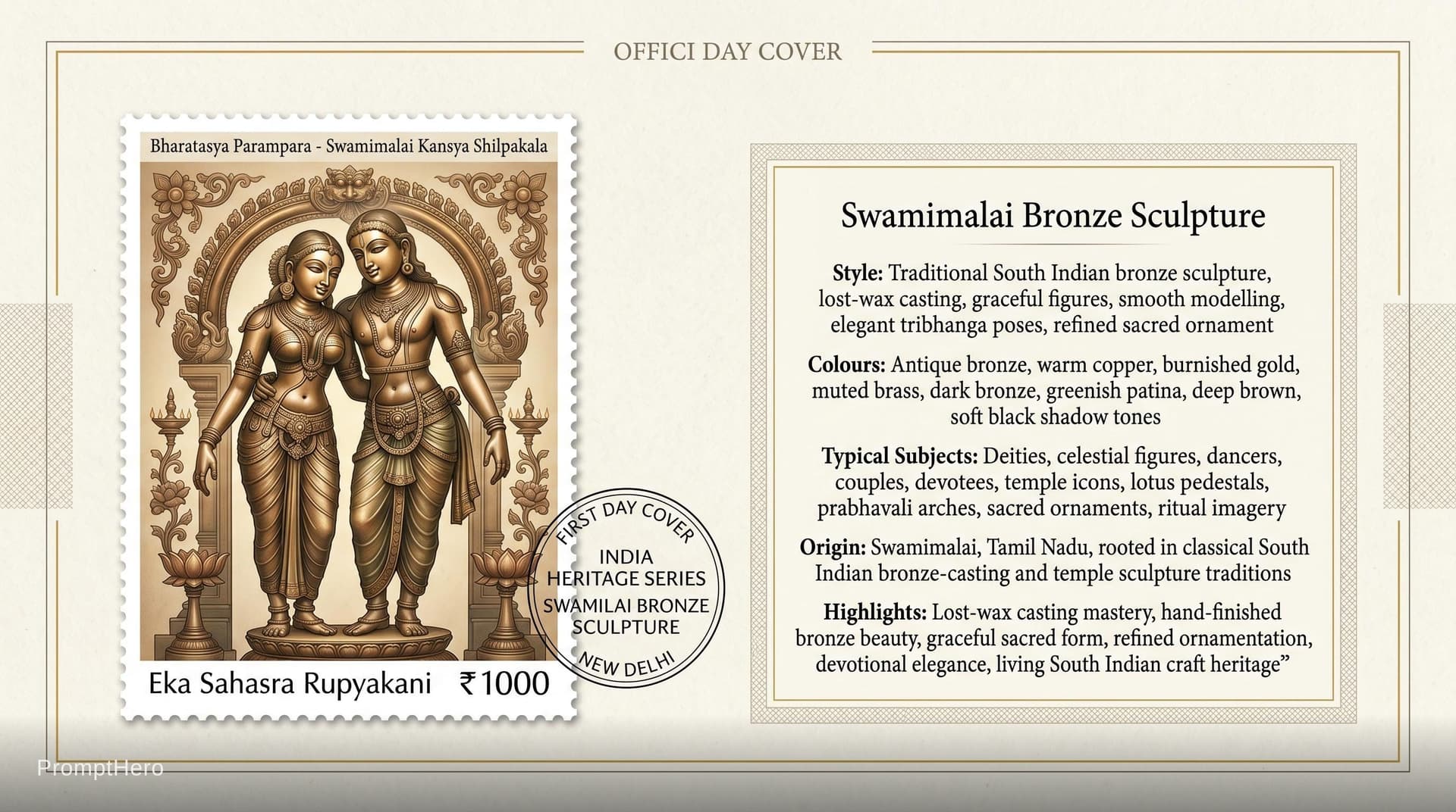 AI generated: Create a 16:9, 4K premium commemorative First Day Cover envelope inspired by India Post heritage des...