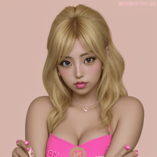 AI generated: Logo de chica Gyaru Bronceada Rubia con pestañas postizas y uñas largas rosadas 