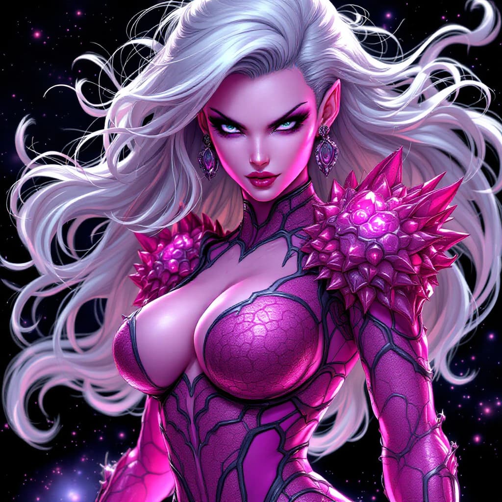 AI generated: A villainess with an elegant and powerful appearance, featuring a face similar to Cell from Dragon B...