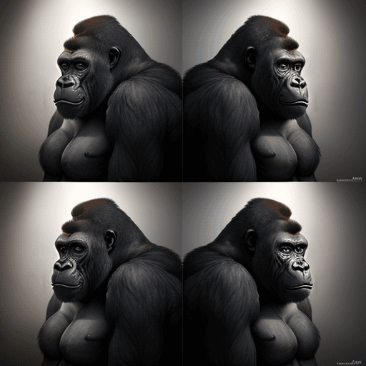 AI generated: 4 images side by side, arranged
vertically and wide angle, depicting a
Gorilla in 4 stages of life, ...