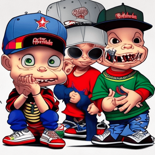 AI generated: The Rugrats Tommy Chucky Phil and Lil and Angelica too All dressed up in gangster style hip hop rap ...