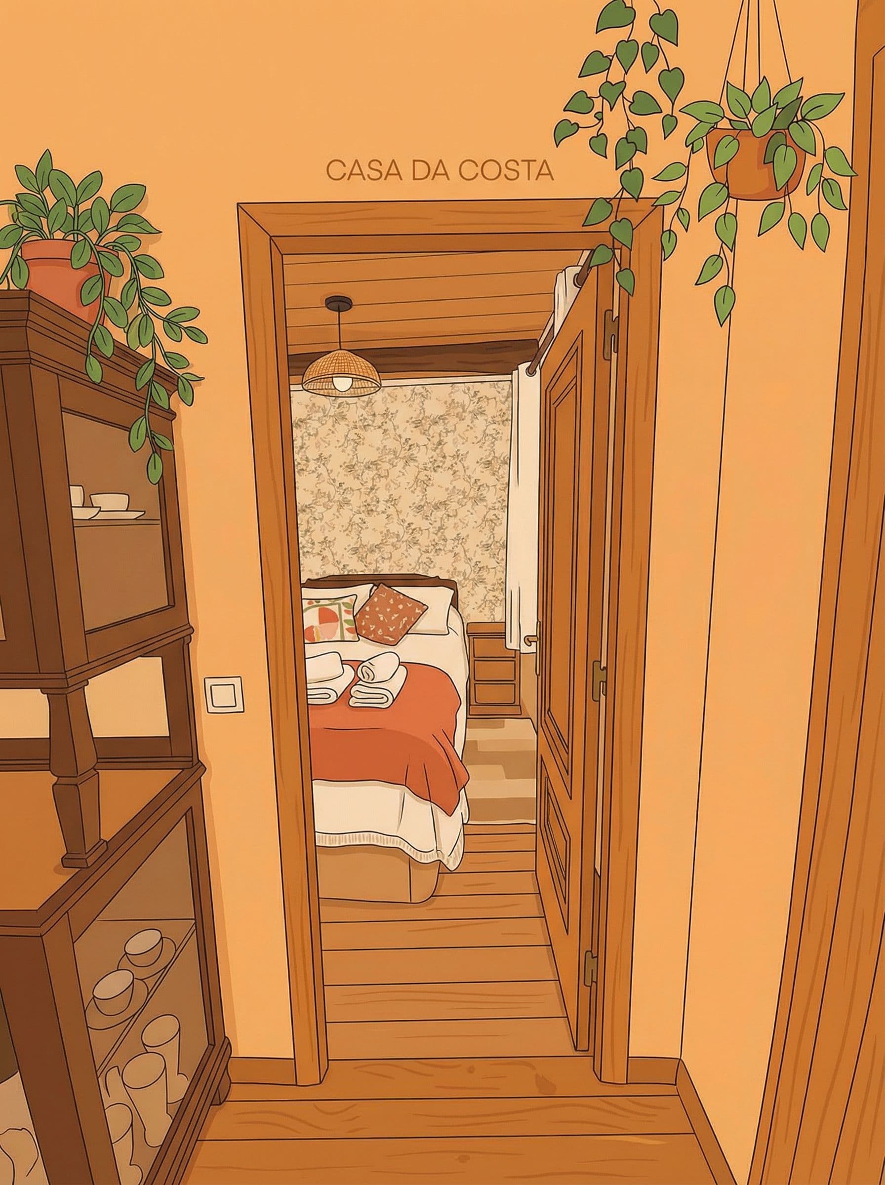 AI generated: 
Manten el estilo de la ilustracion que creaste con fondo naranja y transmitiendo valores casa da co...