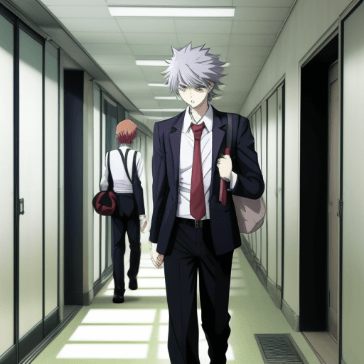 AI generated: In anime manga men in school corridor 