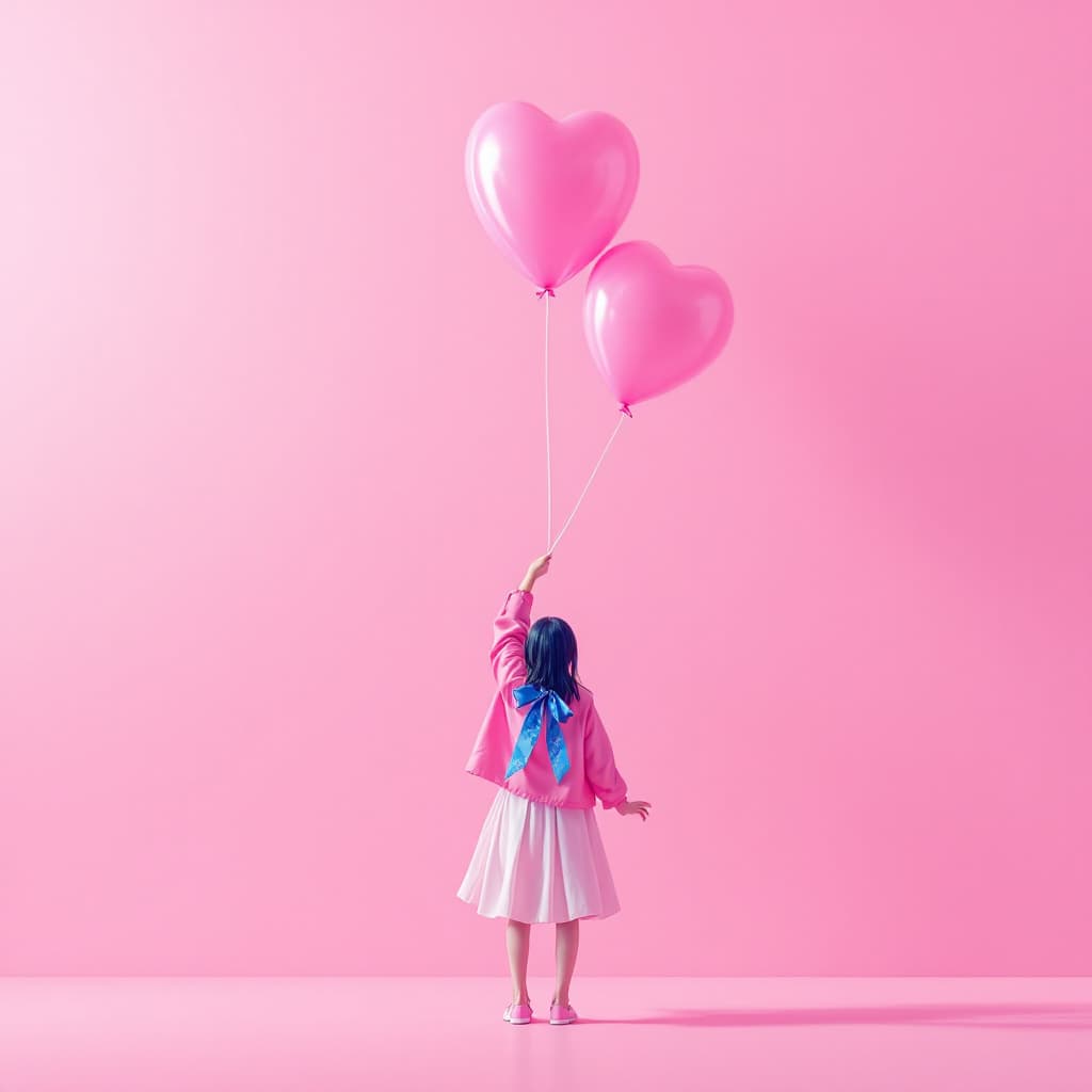 AI generated: Flat illustration, line art, Types of Minimalists, Girl inflatable balloon bouquet, Tsutomu Nihei, b...