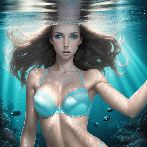 AI generated: HDR photo of beautiful fair skin with long light brunette hair, fit body, light-blue eyes, wearing b...