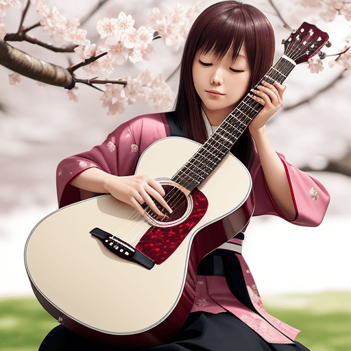 AI generated: guitar
acoustic guitar
japanese style
cherry blossom
sakura 
