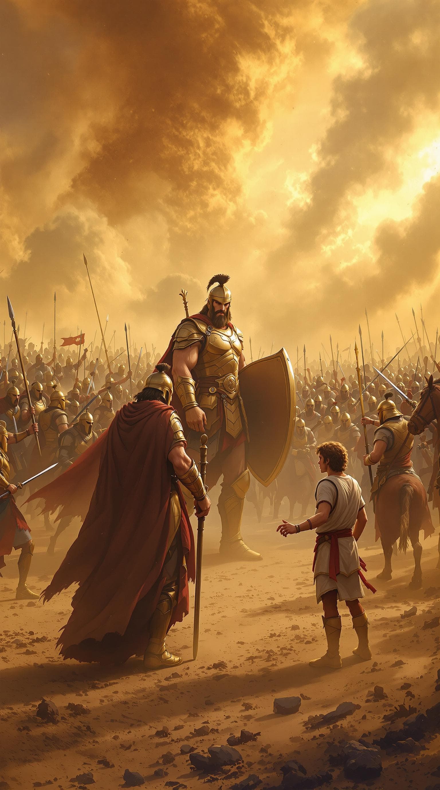 AI generated: Here’s a detailed prompt for generating an epic scene of the battle between **Goliath’s army** and *...