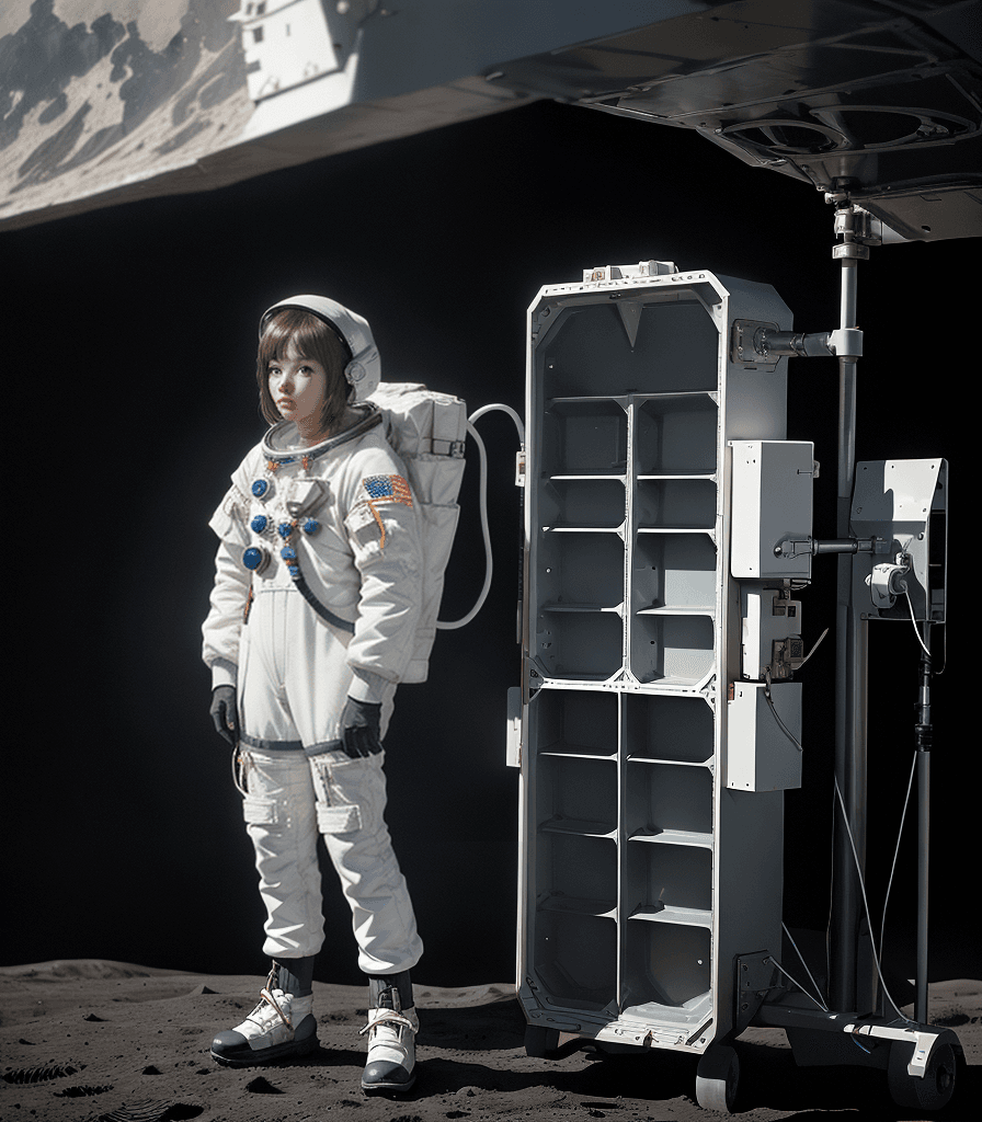 AI generated: (best quality:1.4), 1girl, astronaut, astronaut outfit, standing on the moon, spaceship