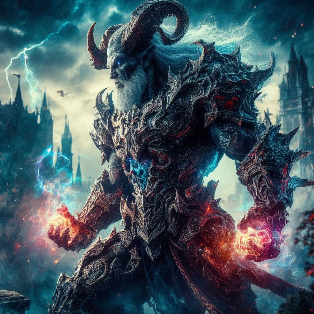 AI generated: a badass gargoil with magical effects, heavy damages, proud pose, epic composition, Ultrakill, Pragm...