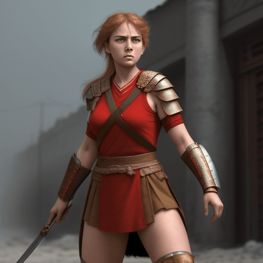 AI generated: female warrior in the style of films of the USSR
