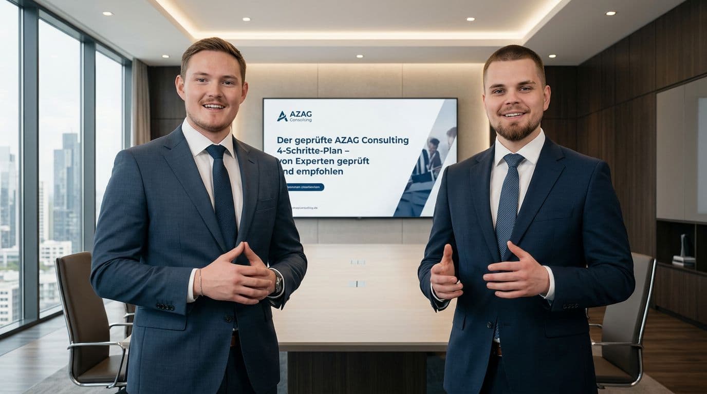 AI generated: Hochwertiges Werbevideo mit zwei seriösen, sympathischen Business-Personen, die AZAG Consulting präs...