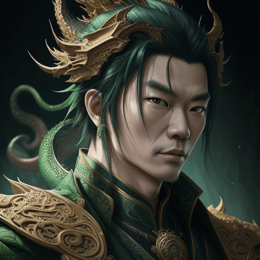 AI generated: portrait of Mr. Wang Zi-Ping who is part green dragon, insanely detailed and intricate, hypermaximal...