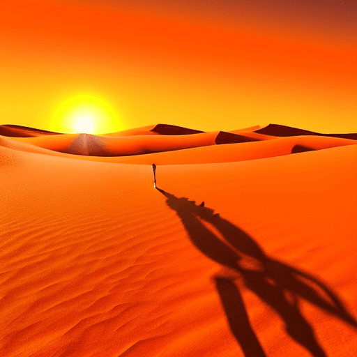AI generated: empty cupped european hands in sunset colours, with a shadow falling on dry orange windswept desert ...