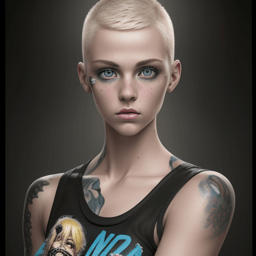 AI generated: a stunning realistic photograph of a beautiful women blonde crew cut 20 year old, wearing roller der...
