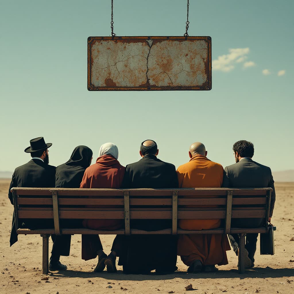 AI generated: Wide cinematic shot, taken from behind, in a vast, sun-scorched desert. A dilapidated, rusted bus st...