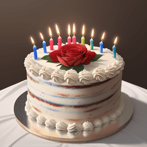AI generated: A birthday cake decorated with candles and the age number 79 made of roses and flower, masterpiece, ...