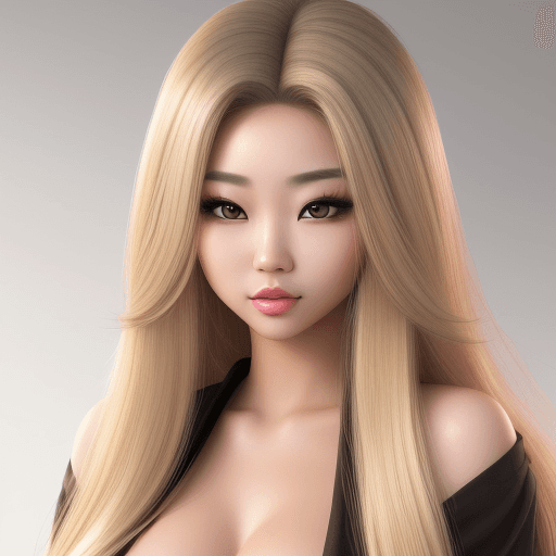 AI generated: photo realistic, young  beautiful Asian bimbo with long hair with blonde highlights, makeup, 
