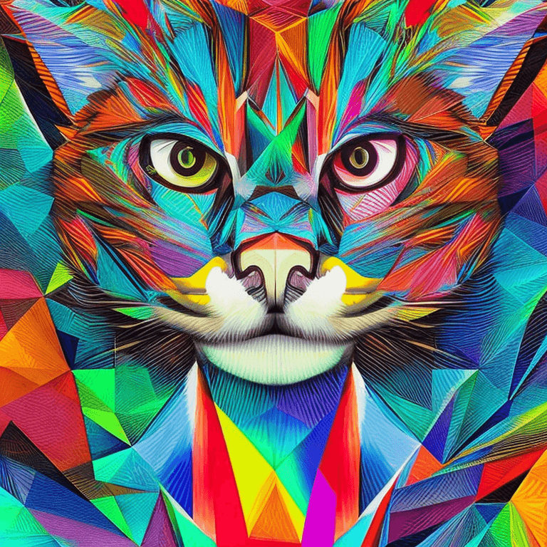 AI generated: Ilustracion geométrica de un gato ultra colorida con detalles en 4K y calidad HD. 