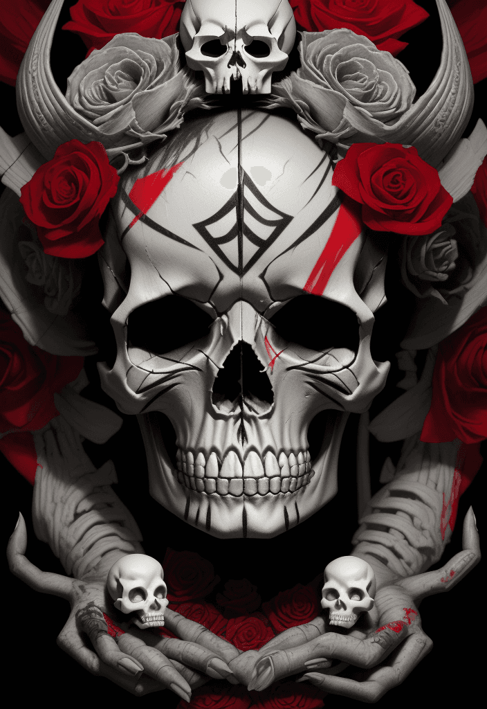 AI generated: the skull, day of the dead art by linyu hong, in the style of dark white and red, graffiti art, real...