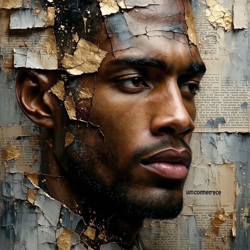 AI generated: Dark-skinned man, mid-20s to early 30s, close-up portrait, with a thoughtful and contemplative expre...