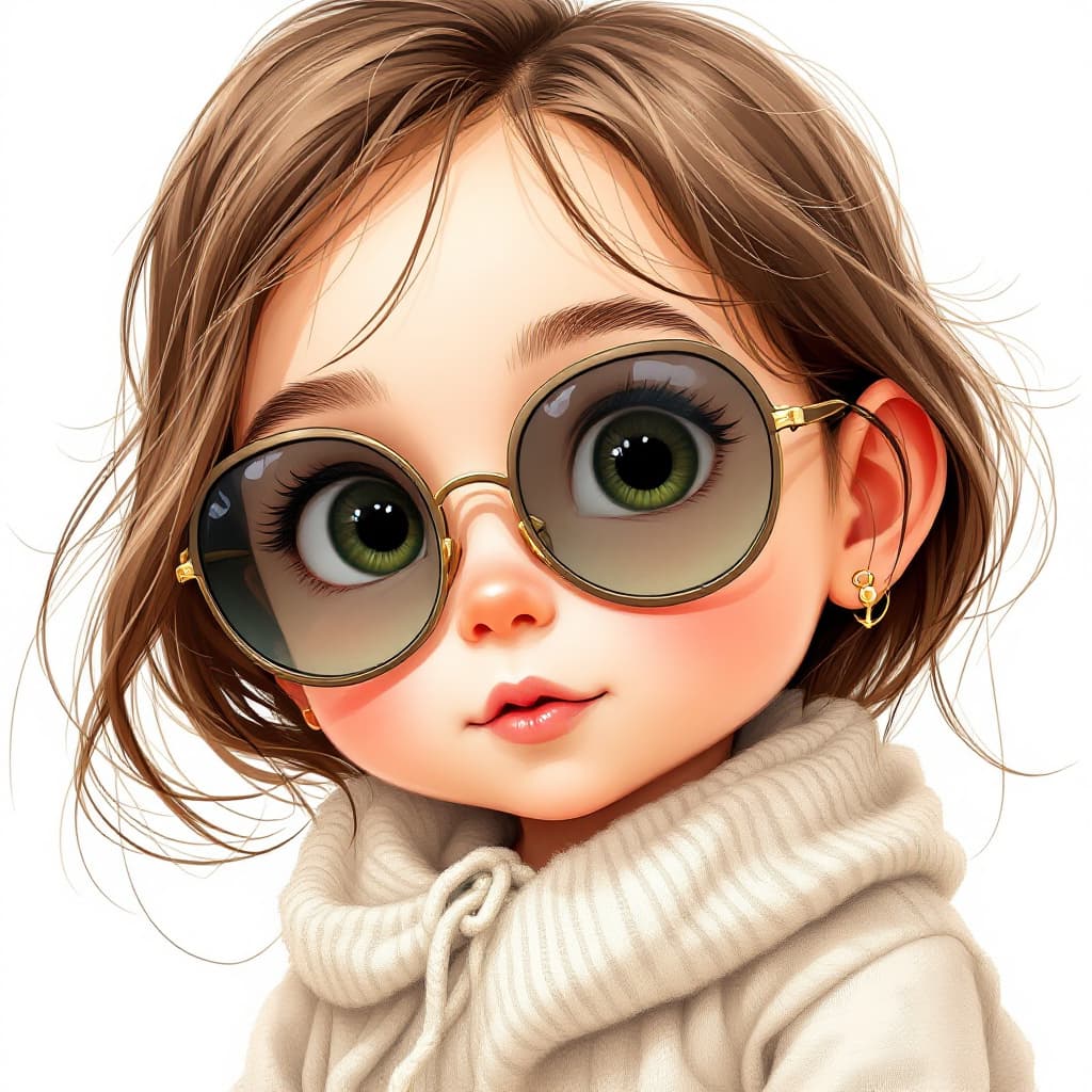 AI generated: a simple cartoon of a beautiful baby with brown hair, white background, princesscore, I can't believ...