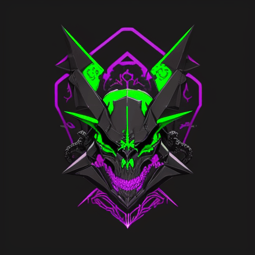 AI generated: Logo gaming wear, concept, mecha dragon skull, nonagon, colour black and green and purple, gaming, d...