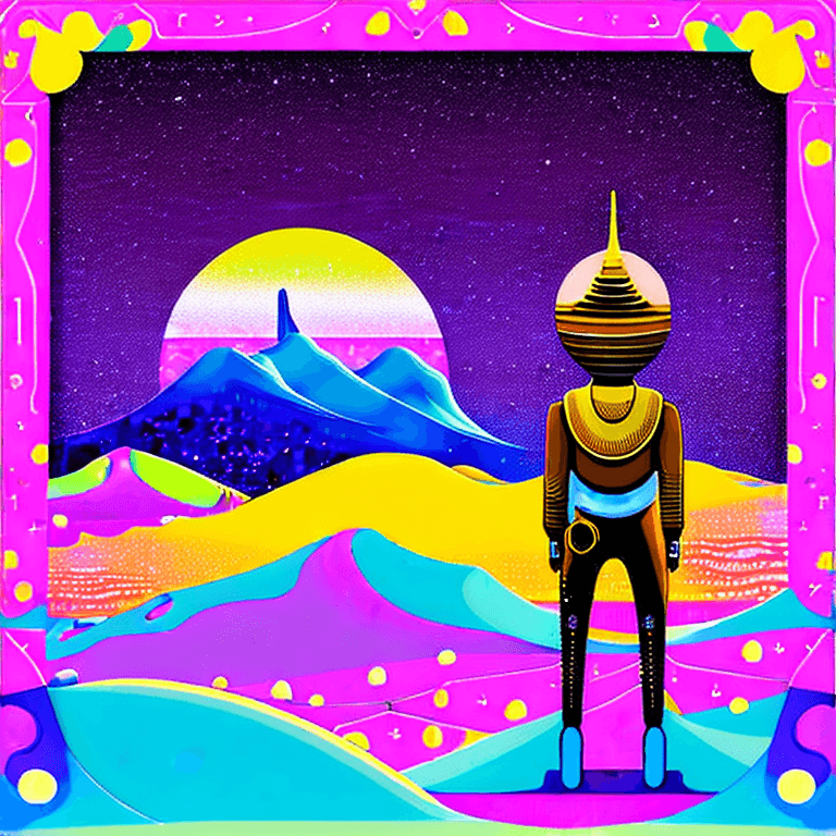 AI generated: album cover vector illustration of a strange mysterious desolate desert with blue sand , painting li...