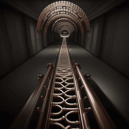 AI generated: create an image of a creepy "marble run" track. epic-realistic. 9:16
