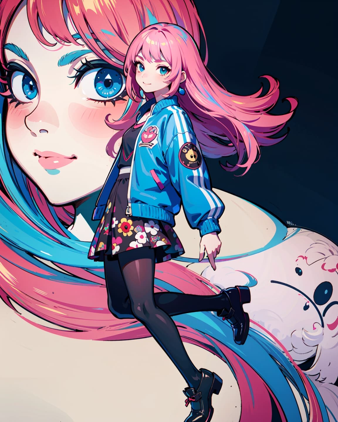AI generated: poster, upper portrait of anime girl, ultra-detailed, cel shading, artistic, Shibuya fashion, Haraju...