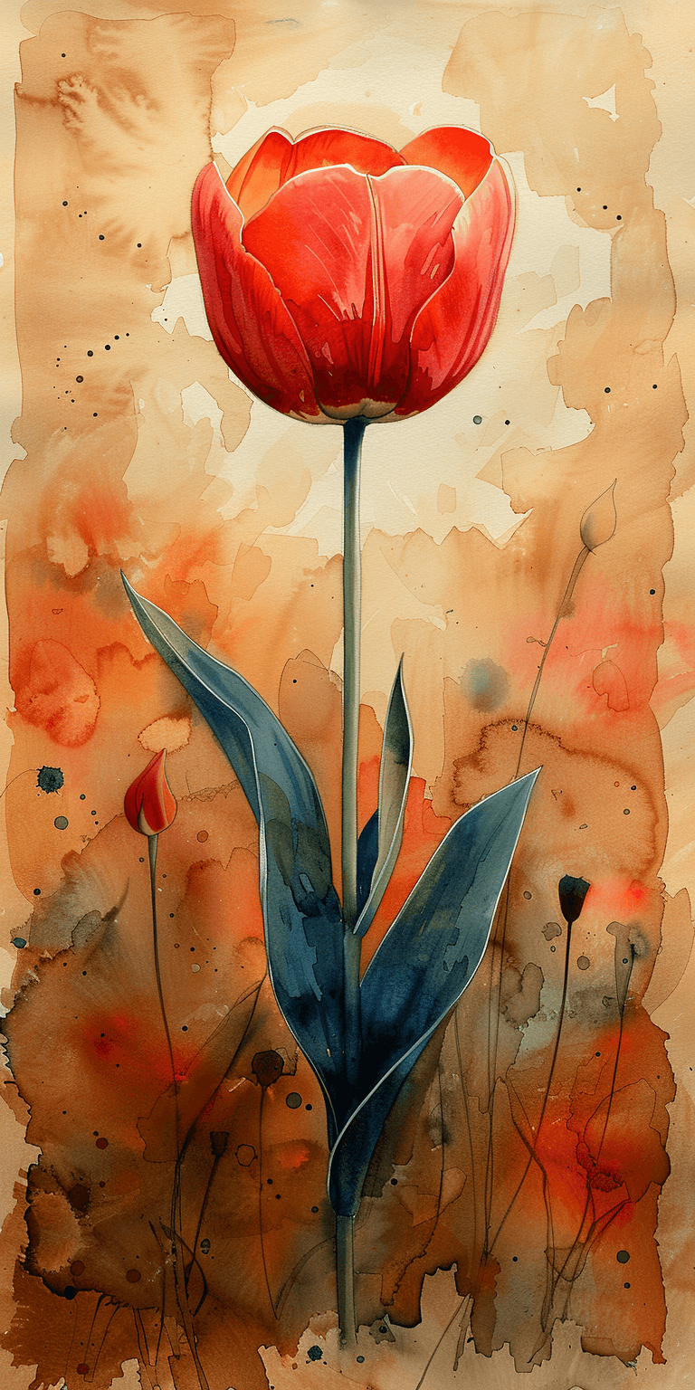 AI generated: watercolor sketch, red tulip at dawn, in the style of stunning floral drawings --ar 1:2 --stylize 75...