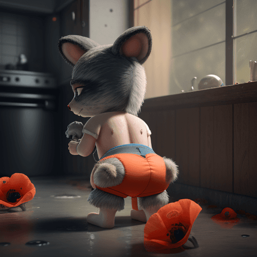 AI generated: artwork. cinematic, hyper realism, high detail, octane render, 8k, furry, poppy and wet diaper,
