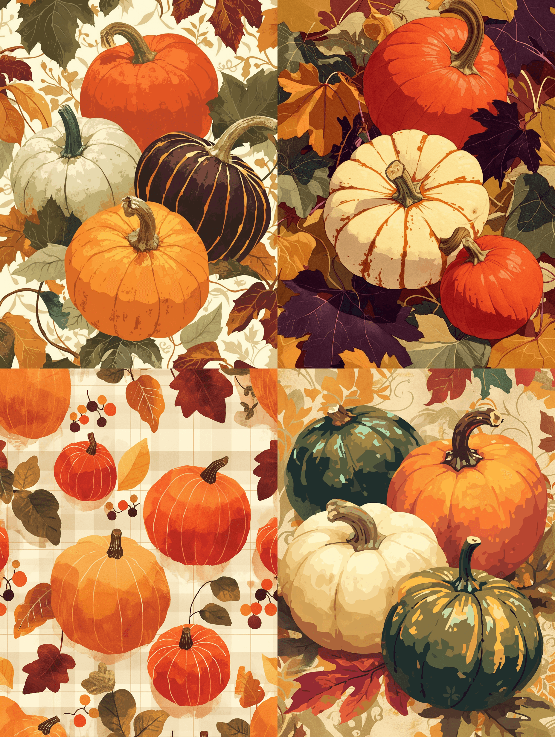 AI generated: An illustration of 3 pumpkins, It's a beautiful design for your fallthemed party! In style of a clas...