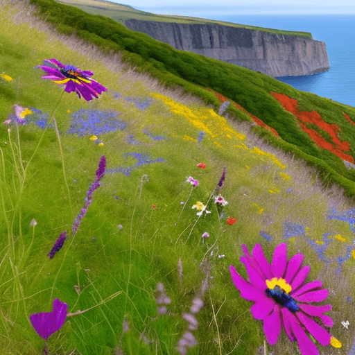 AI generated: wild flowers on a cliff edge