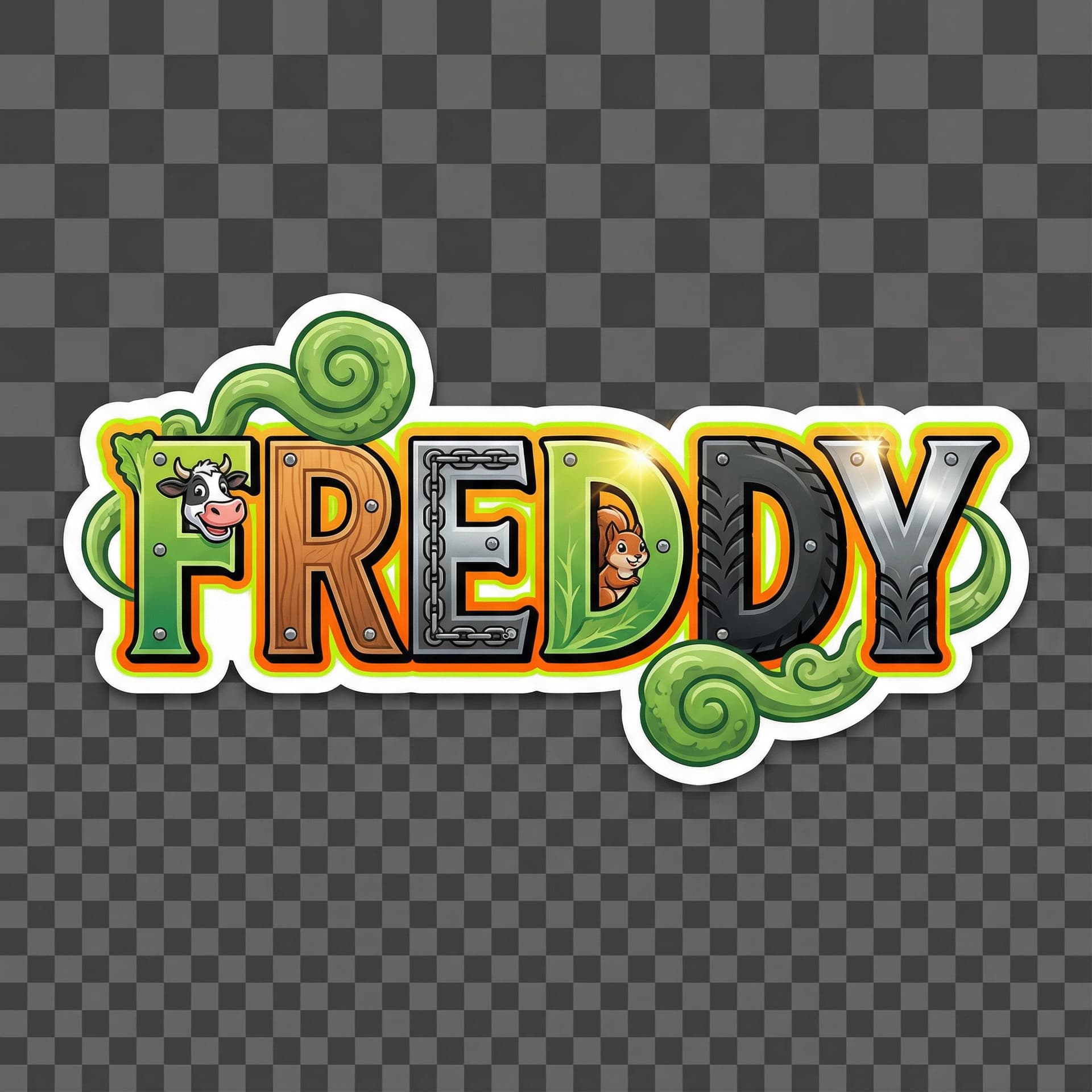 AI generated: Diseño de pegatina en estilo cartoon y gráfico urbano, centrado únicamente en la palabra “FREDDY” es...
