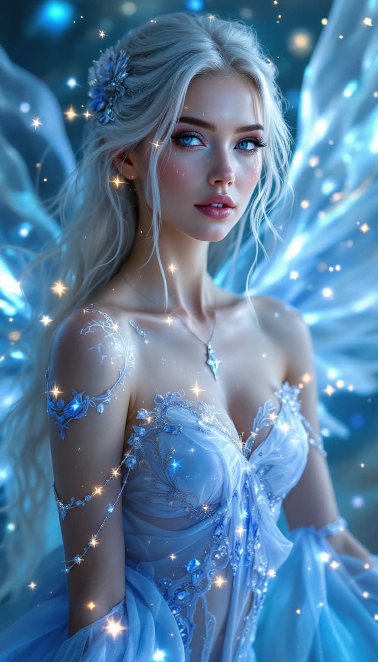 AI generated: An ultra-realistic, full-body portrait of a captivating celestial enchantress woman, radiating divin...